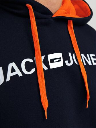 Чоловічий худі JACK & JONES з капюшоном та кишенею, Regular Fit, колір Shocking Orange/Navy Blazer, розмір XS