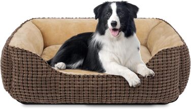 JOEJOY Dog Bed, Medium-Sized Dogs, Washable Dog Basket, Fluffy, Non-Slip Plush Dog Bed, 63x53x20cm, Dog Beds for Small and Medium Dogs and Cats (L 76 x W 61 x H 23 cm, Brown)