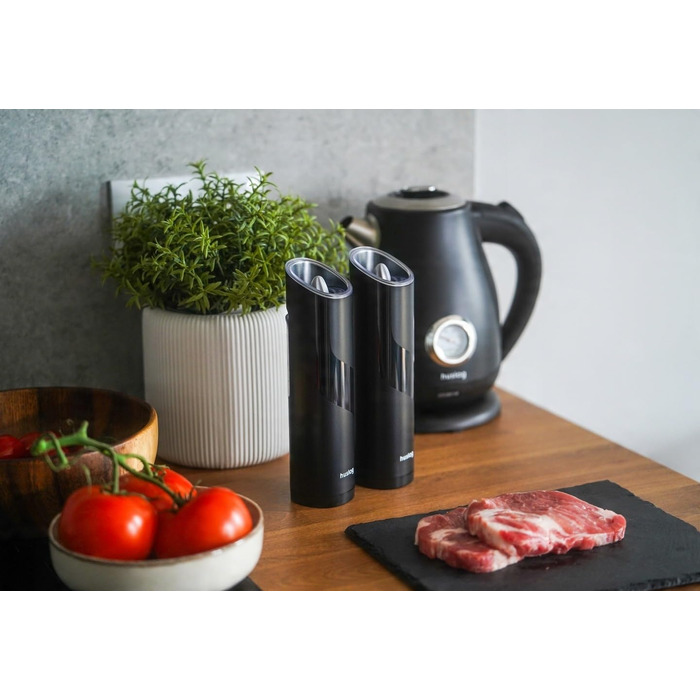 Набір для солі та перцю Gravity, 2 шт., LED-підсвічування, регулювання помелу, 85 мл, елегантний чорний колір