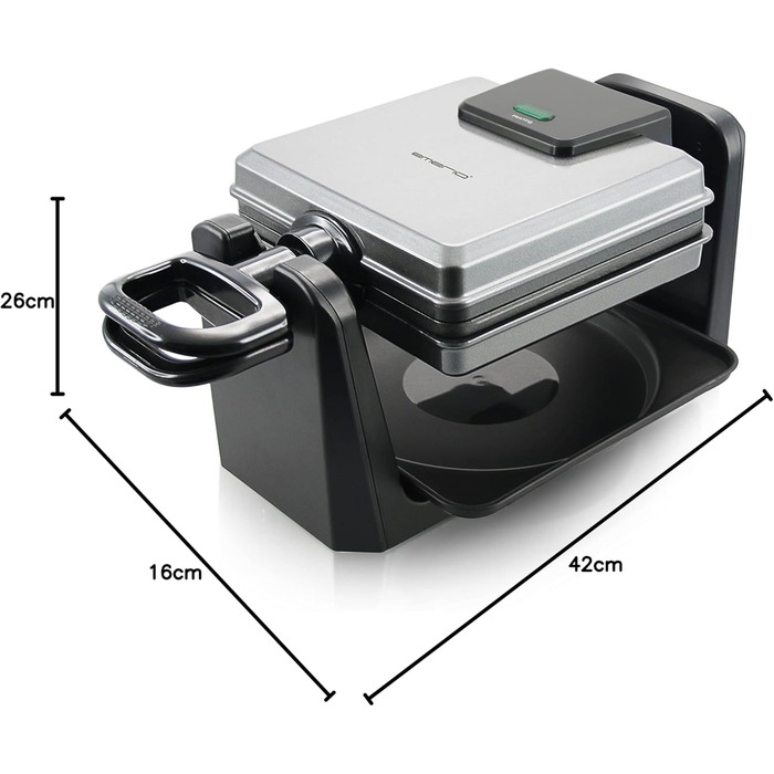 Вафельниця Emerio для приготування 4 бельгійських вафель одночасно з професійним обертанням, антипригарне покриття, регулятор температури, 1000 Вт, срібна, WM-110984.4. Без BPA