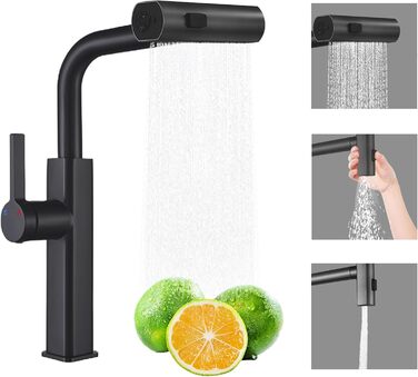 Висувна кухонна змішувач-кран для кухні, суміш батарея, кран для мийки, 3 режими (білий, чорний)