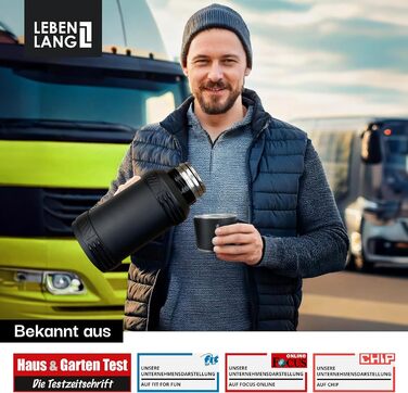 Термос LEBENLANG 2,5 л з чашкою, ситом та ремінцем - 24 год тепла. Термофляшка, термокухоль, фляга з нержавіючої сталі, 2500 мл