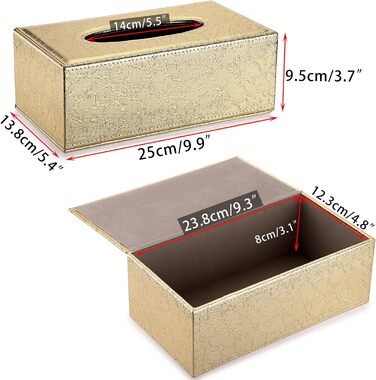 BTSKY Rectangular Faux Leather Tissue Box Cover, Elegant and Stylish Decoration (Gold)
