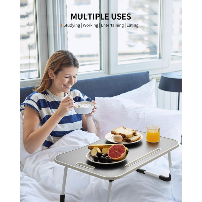 Складаний столик для ноутбука, портативний столик на колінах, приліжковий столик, підставка для ноутбука з тримачем для напоїв та слотом для планшета, чорний