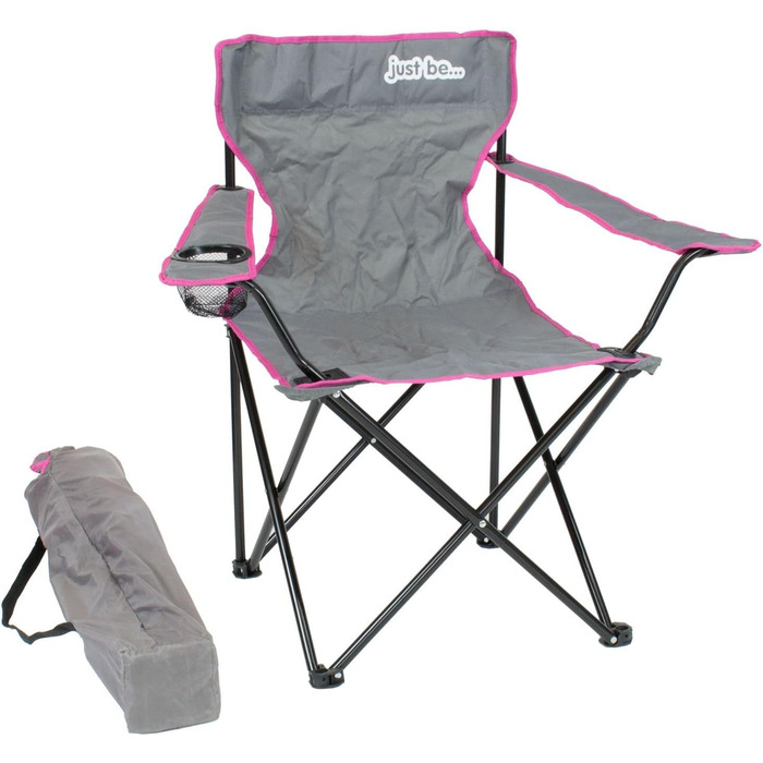 Кемпінговий стілець складаний з підлокітниками та підсклянником, сірий/рожевий