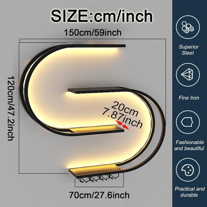 Настінна вітрина для вина, напівкругла багатоярусна з тримачами для келихів, металева, для кухні, бару, кафе (без лампочок) (Чорний, 150 * 20 * 120 см)