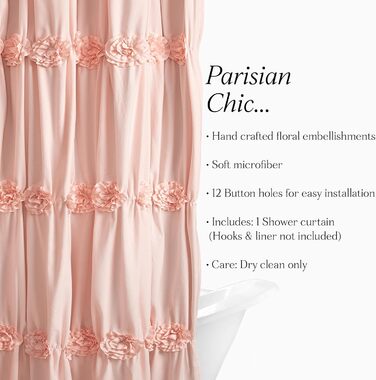 Штора для душу Lush Decor Darla з рюшами та квітковим малюнком, поліестер, біла, 183x183 см (Пудровий)