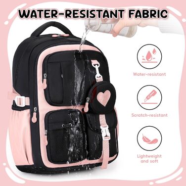 Шкільний рюкзак для дівчинки 1-5 клас, стильний рюкзак у школу та подорожі, з милим гаманцем (чорно-рожевий)