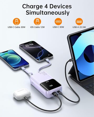 Power Bank Selore&S 20000mAh 30W з USB-C, LED дисплеєм, 4 виходами, Lila (фіолетовий)