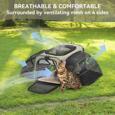 Транспортна сумка для кота Petsfit, схвалена авіаперевізниками, розширювана, зелена, розмір S, 41x25x23 см
