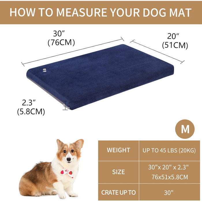 Кросер Лежанка для собак середнього розміру, 76x51 см, двостороння, блакитна. Підходить для собак та котів до 20 кг. Лежанка для собак, лежанка для котів, лежанка для тварин.