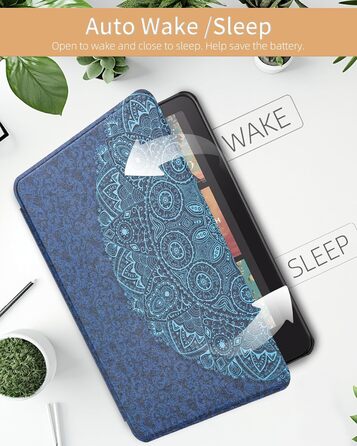 Чохол для Kindle Paperwhite 12-го покоління (2024) та Kindle Colorsoft Signature Edition, тонкий захисний чохол з авто-сном/пробудженням (Блакитна квітка)