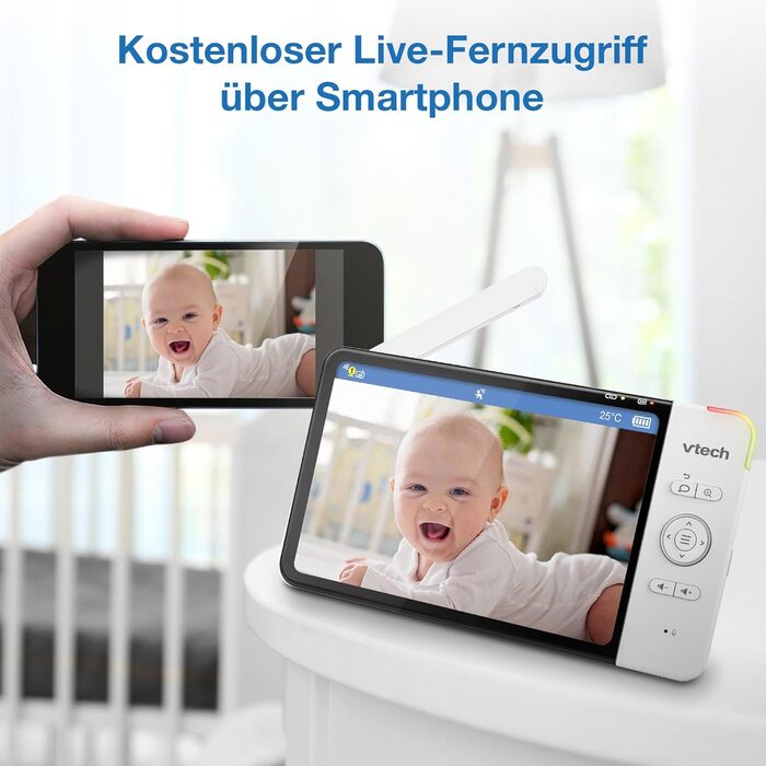 Відеоняня Vtech VM901-1W WiFi з 5-дюймовим HD-дисплеєм, поворотна камера 1080P, мобільний додаток, широкий кут огляду 120°, сумісна з iOS та Android
