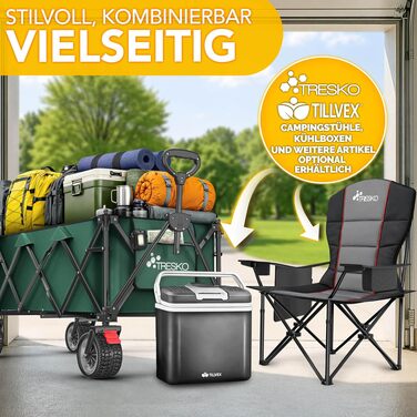 Універсальний складаний візок TRESKO® Bollerwagen 300L з гальмом, зелений - для пляжу, саду, транспорту вантажів до 150 кг, колеса з суцільною гумою