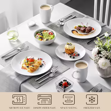 MALACASA, Amelia Series, Porcelain Dinnerware Set for 6 People, 18-Piece Porcelain Tableware Set, White Premium Combination Service, Dinnerware Set consisting of 6 Dinner Plates, 6 Dessert Plates, 6 Soup Plates