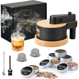 Набір для копчення віскі: 6 видів тирси, дубовий smoker з основою, 2 металеві фільтри, комплект для віскі та Old Fashioned, подарунок для чоловіків (без бутану)