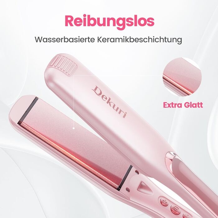 Dekuri 42mm Ceramic Hair Straightener & Curling Iron - Pink - Adjustable Temperature 120°C-230°C