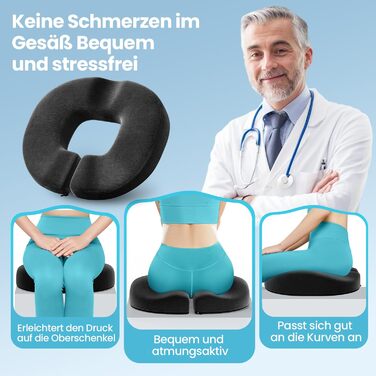 Ортопедична подушка для сидіння Benazcap Donut, для офісних крісел, авто та інвалідних візків – подушка з ергономічної піни з пам'яті ефекту для геморою, ішіасу, вагітності та після пологів, чорна