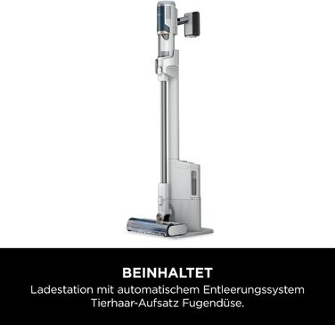 Пылесос Shark Clean & Empty с базой для автоматической выгрузки мусора, до 40 минут работы, беспроводной, самоочищающийся, для шерсти животных, ковров и твердых полов, с LED-подсветкой, тихий, белый/синий, BU3521EU