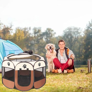 Вольєр для цуценят, вольєр для собак, вольєр для котів, клітка для кроликів, 114 x 114 x 58 см (Колір: Curry)