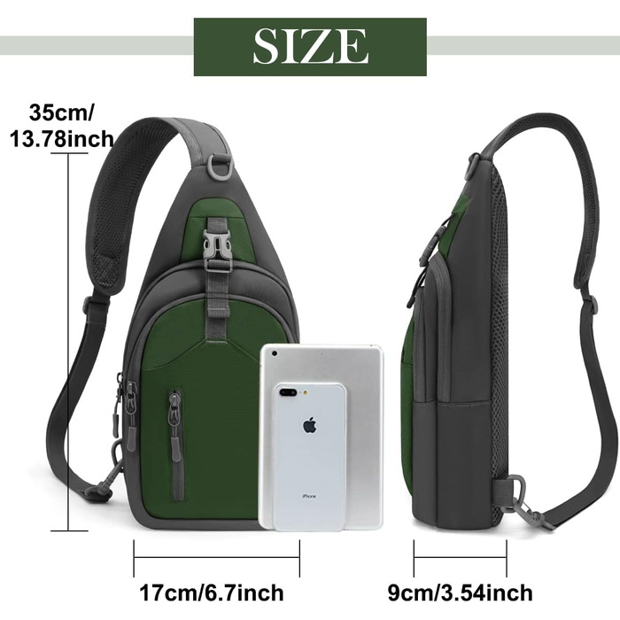 Чоловіча нагрудна сумка-рюкзак на плече, Crossbody Bag, для активного відпочинку, велоспорту, прогулянок з собакою (темно-зелений)