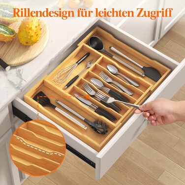 Органайзер для столових приборів Lifewit для шухляд 43 см, дерев'яний, розширюваний (31-53 см), бежевий