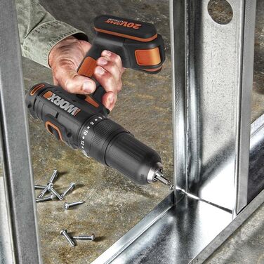 WORX WX101.9 Акумуляторний дриль-шурупокрут 20V – потужний інструмент для свердління та закручування шурупів – 2 швидкості та 15+1 ступенів регулювання крутного моменту – з LED-підсвічуванням (10 мм патрон, 30 Нм, з 2 акумуляторами та зарядним пристроєм)