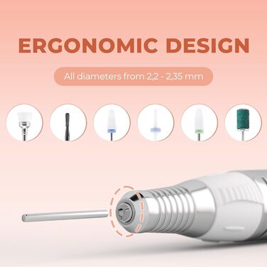 Nagelfräser JCMaster Profi: Електрична шліфувальна машинка для нігтів з педаллю, 35000 об/хв, 6 біт, сенсорне керування (Рожевий)