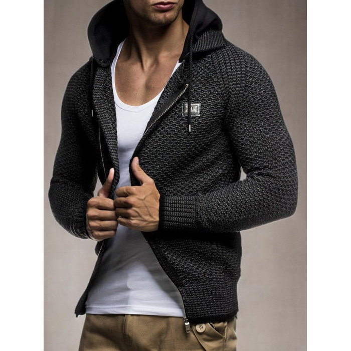 Чоловіча в'язана куртка Leif Nelson з відстібаною капюшоном та блискавкою - чоловіча кардиган з трикотажу для зими та літа (XXL, Чорний Антрацит)