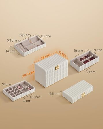 SONGMICS HOME ANAH - Скрінька для прикрас, 4 ящики, з дзеркалом, білий, 17 x 28 x 20,5 см, JBC181W01
