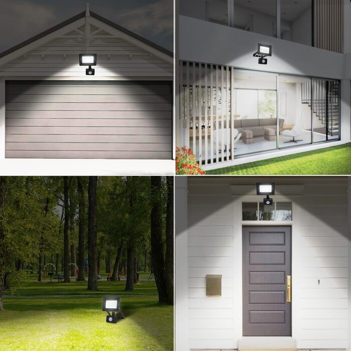 Aigostar 20W LED Floodlight with Motion Sensor Outdoor, 1650LM 6500K Cool White Outdoor Floodlight, IP65 Waterproof Spotlight, Outdoor Light for Garden, Courtyards, Garage, Hotel, 2PC