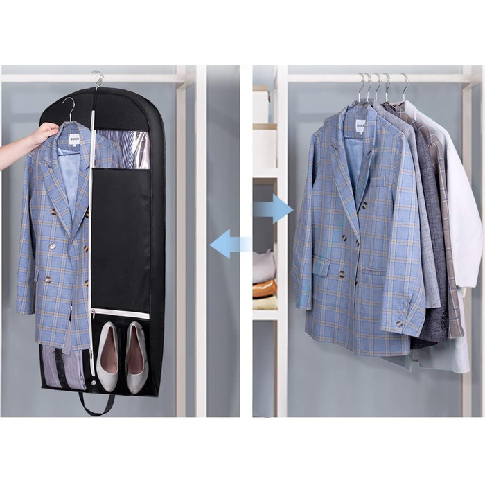 Чохол для одягу дорогий, 137 см, MISSLO - дорожній, з великими кишенями, чорний