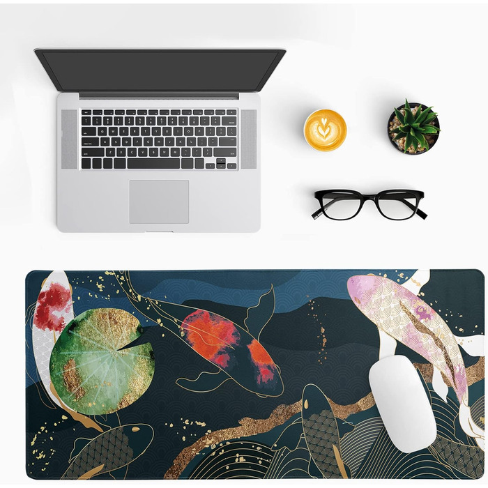 Японський килимок для миші з хвилями океану, великий ігровий килимок з аніме, подовжений килимок на стіл Канагава, товщина 3 мм, неслизька гумова основа, 80 x 30 см (Кої-карп)