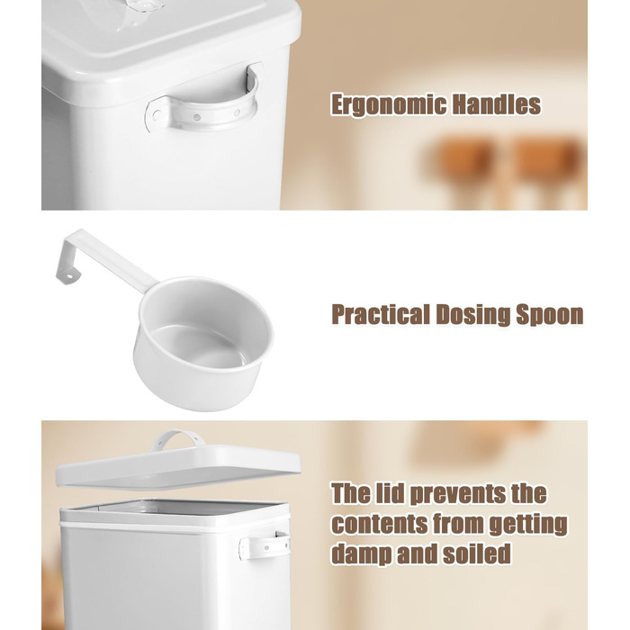 Контейнер для порошку 6.5L, металева коробка для прального порошку з дозатором, контейнер для корму для собак, котів, кавових зерен, білий