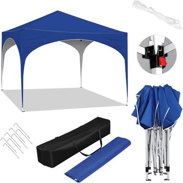 WOLTU Gazebo, Folding Gazebo 3x3 m, with 4 Side Walls, Party Tent Water-Resistant UV Protection 50+, Adjustable Height Garden Gazebo, with Carry Bag, for Outdoor Garden Camping (Blue)