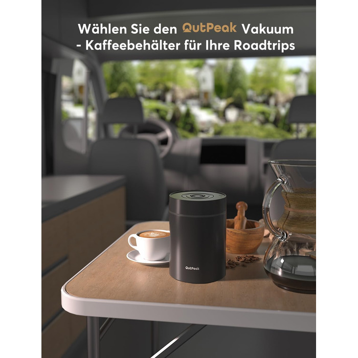 OUTPEAK 2025 Kilo Auto Вакуумна кавова банка 1,8L для 601.0 г кавових зерен, автоматичне керування, бак з нержавіючої сталі з ложкою, свіжість на 6 місяців (Вибір чемпіона бариста) 1.8L-S/Steel-Space Grey