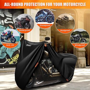 Водонепроникний чохол для мотоцикла Harley Davidson Touring, 420D, преміум-якість, захист від дощу, пилу та UV, для моделей із боковими кофрами (274x111x142 см), чорний