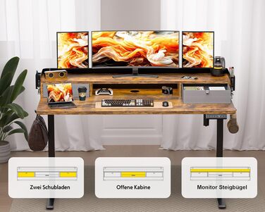 Electric Standing Desk with Drawers - 120x60cm Adjustable Height Desk for Home Office & DIY Pegboard