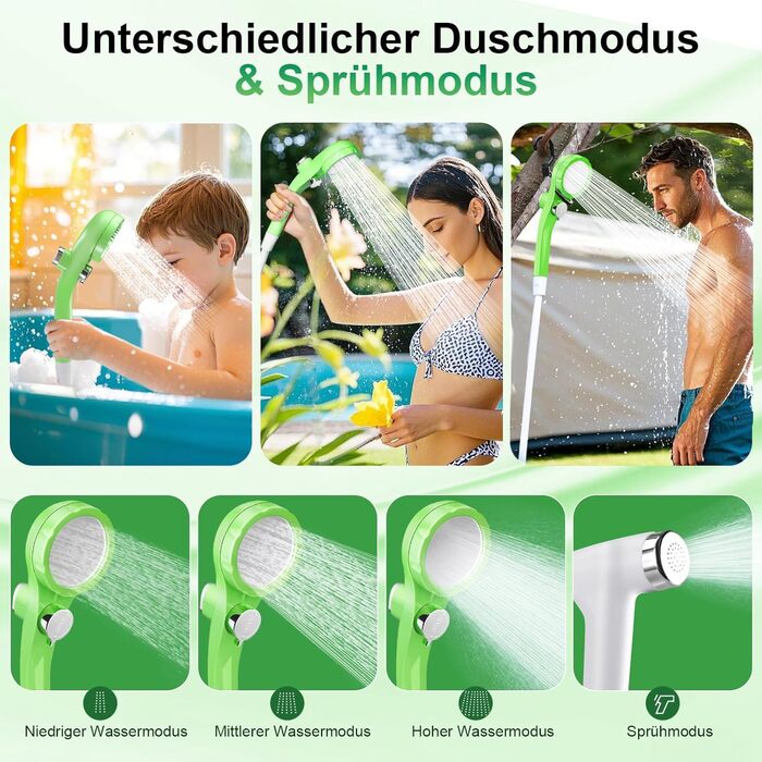 Портативна електродушова система Campingdusche з акумулятором 4500mAh, IPX7, дисплей, для кемпінгу, відпочинку на природі, автомийки, зелена