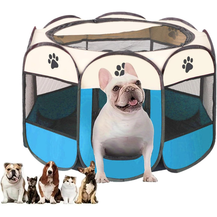 Змінний вольєр для цуценят, портативний огородження для собак, кроликів та котів (синьо-білий)