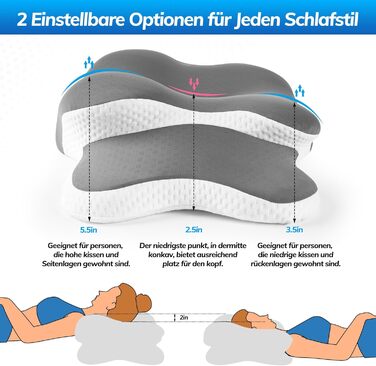Ортопедична подушка з піни Memory Foam для сну на боці, спині та животі. Зменшує біль у шиї та голові, дихаюча та знімний чохол.