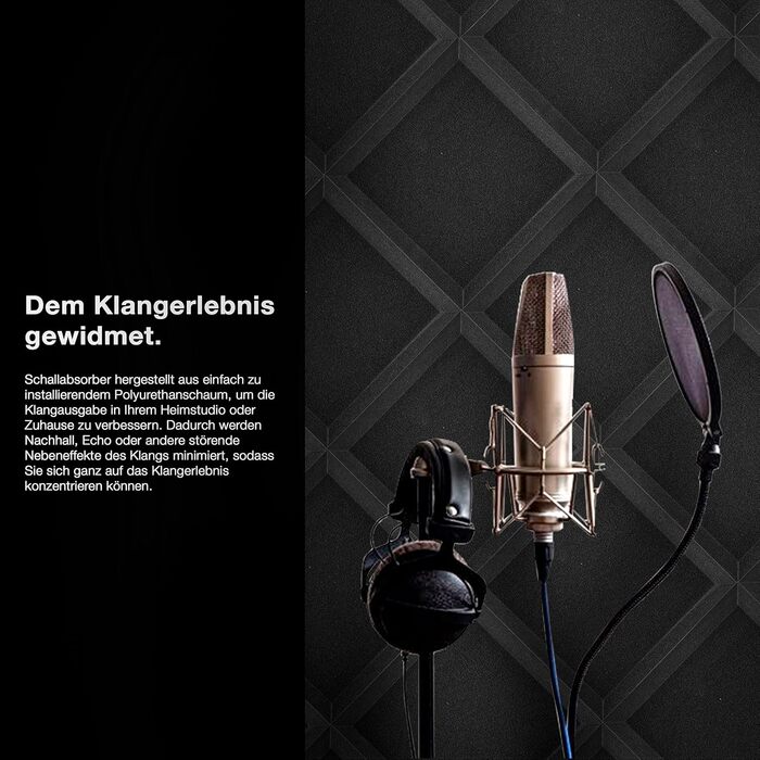 Акустичний поролон Fstop Labs для звукоізоляції, набір 12 шт. 3D панелі-поглиначі ехо та шуму (пірамідки), 30 x 30 x 5 см, чорний