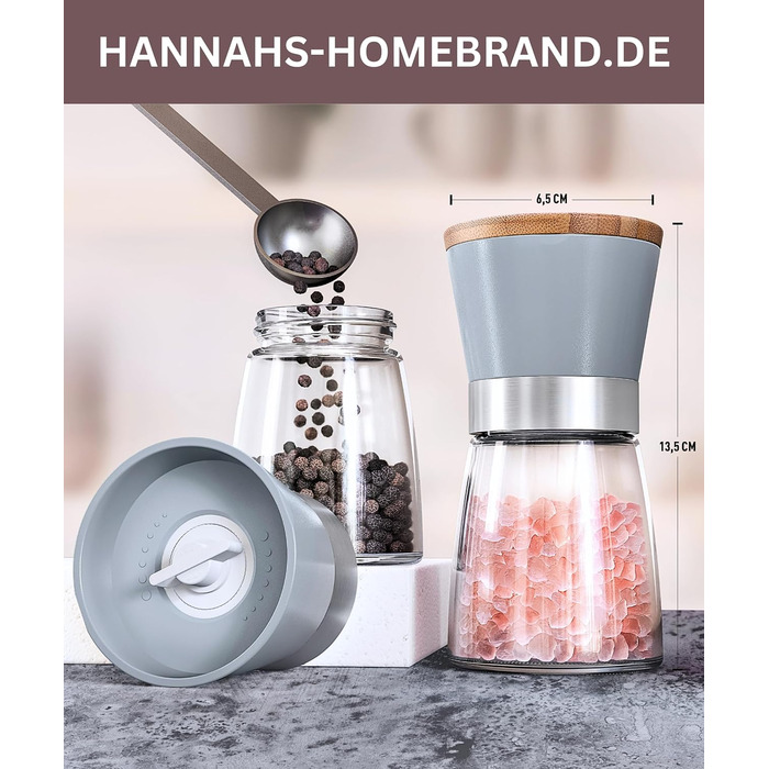Мельниці для солі та перцю Hannah's Homebrand з керамічним механізмом - міцні для великої солі (2 шт.) Бетонний сірий
