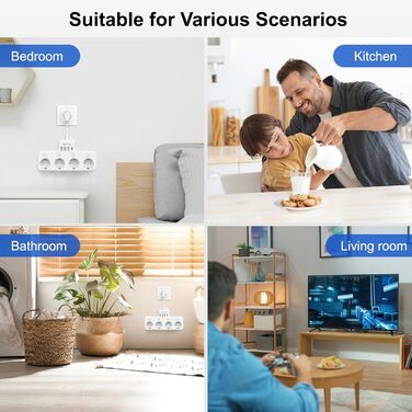 Мережевий фільтр з USB, 4 розетки з індивідуальним вимикачем, 3 USB та 1 Type-C (5V 3.4A) для кухні, вітальні, спальні, офісу