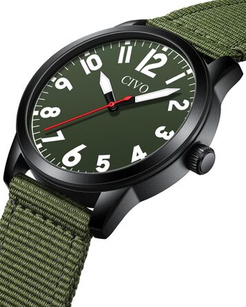 Годинник чоловічий CIVO: аналоговий годинник з великими цифрами, водонепроникний, кварцовий, військовий стиль, підійде для людей з поганим зором, подарунок для чоловіків та літніх людей (B2 Green)