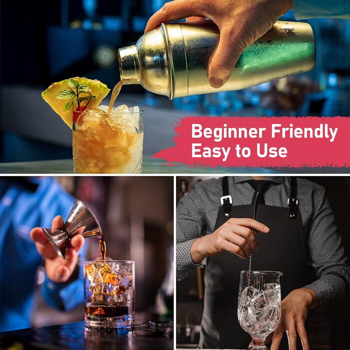 Набір шейкер для коктейлів 750 мл: професійний барменський набір з вбудованим ситом, мірний стаканчик та барна ложка. Ідеально для Мартіні, Маргарити та інших коктейлів (сріблястий)