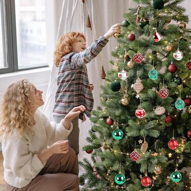 Набір прикрас на ялинку 44 шт. (6см та 3см) - блакитні та срібні ялинкові кулі для декору ялинки в приміщенні та на вулиці (червоний, зелений)