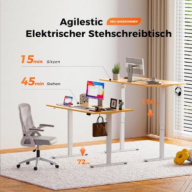 Регульований за висотою стіл Agilestic: електричний, з пам'яттю, ергономічний, для роботи, 120x80 см, білий