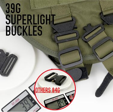 Тактичне обіднє повід для собак, навантажувальне обіднє повід для середніх та великих собак, дихаюча сітка, регульоване обіднє повід для службових собак з металевою застібкою 39г для тренувань, прогулянок (Зелений, L(Окружність шиї: 46-63см, Окружність гр