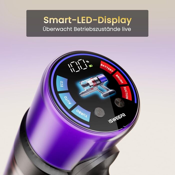 Бездротовий пилосос X7 55Kpa/600W/80Min з LED-дисплеєм, акумуляторний, самостійно заряджається, з антизаплутувальною щіткою, автоматичний режим для килимів, шерсті тварин та твердих поверхонь, золотий